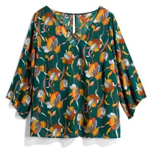 Papermoon Boho Green Floral Print Blouse Plus Size 2X EUC